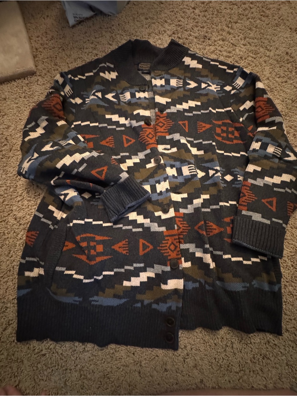 Pendleton Navy Multi Geometric Button-Front Cardigan